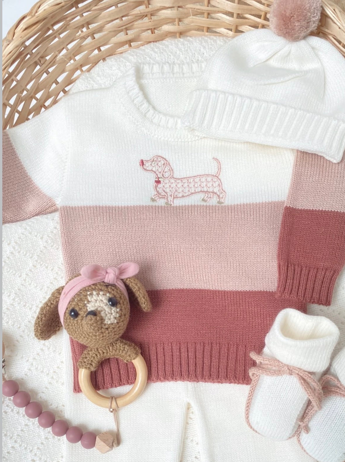 Set teckel palo de rosa tres colores 1 a 4 meses