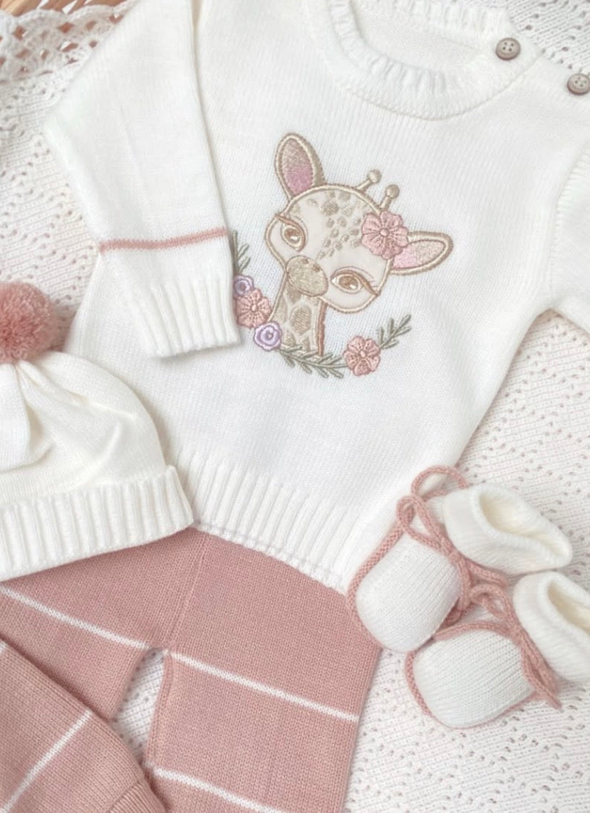 Set jirafa hueso , pantalón palo de rosa