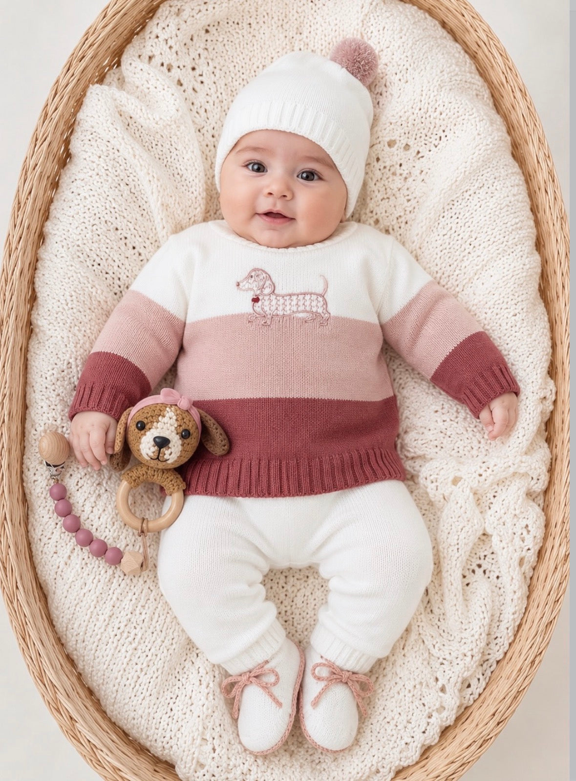 Set teckel palo de rosa tres colores 1 a 4 meses