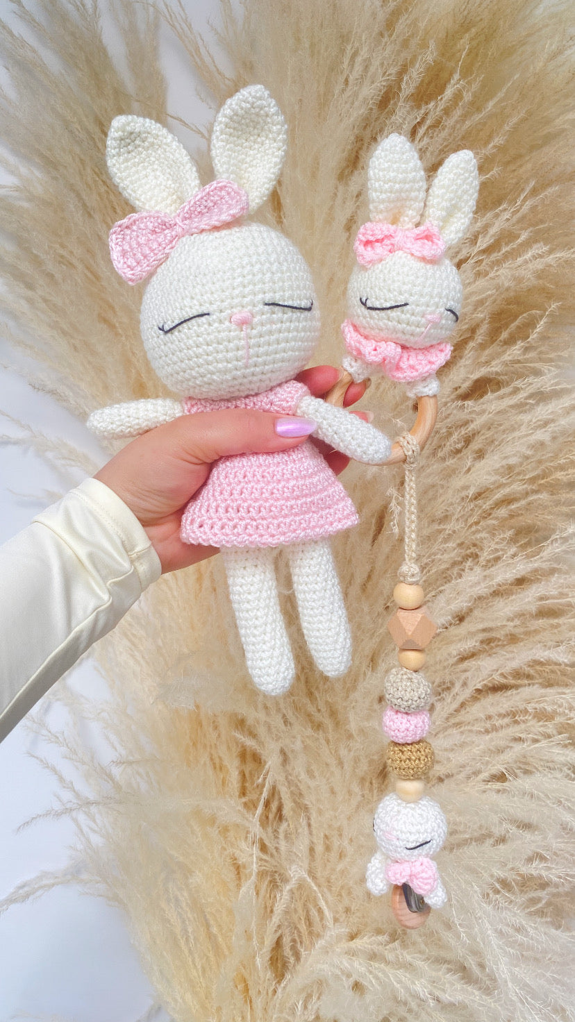 Kit x 3 Amigurumi + sonajero + tira sujetadora