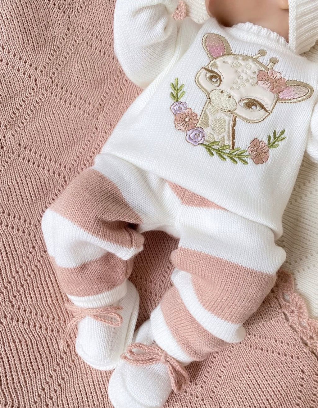 Set jirafa  pantalón a rayas palo de rosa